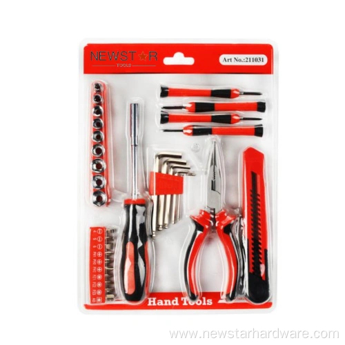 31pcs set di strumenti meccanici di base con accessori per trapano e grigliate nella cassetta degli attrezzi