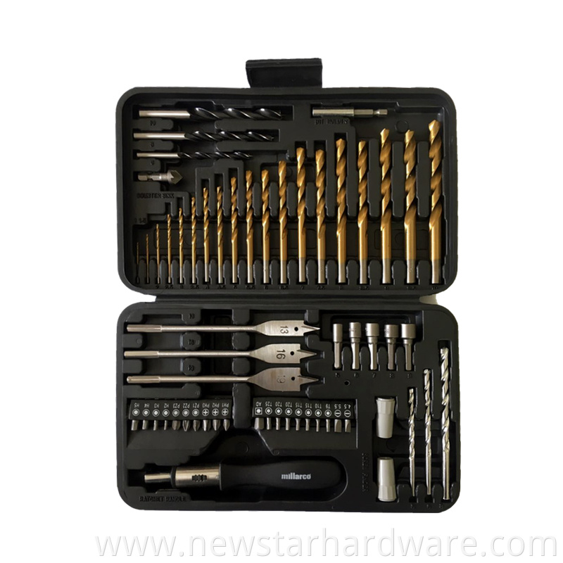 58pcs Drill and Screwdriver Bit Set with Titanium Coated HSS Bits and Ratchet Handle